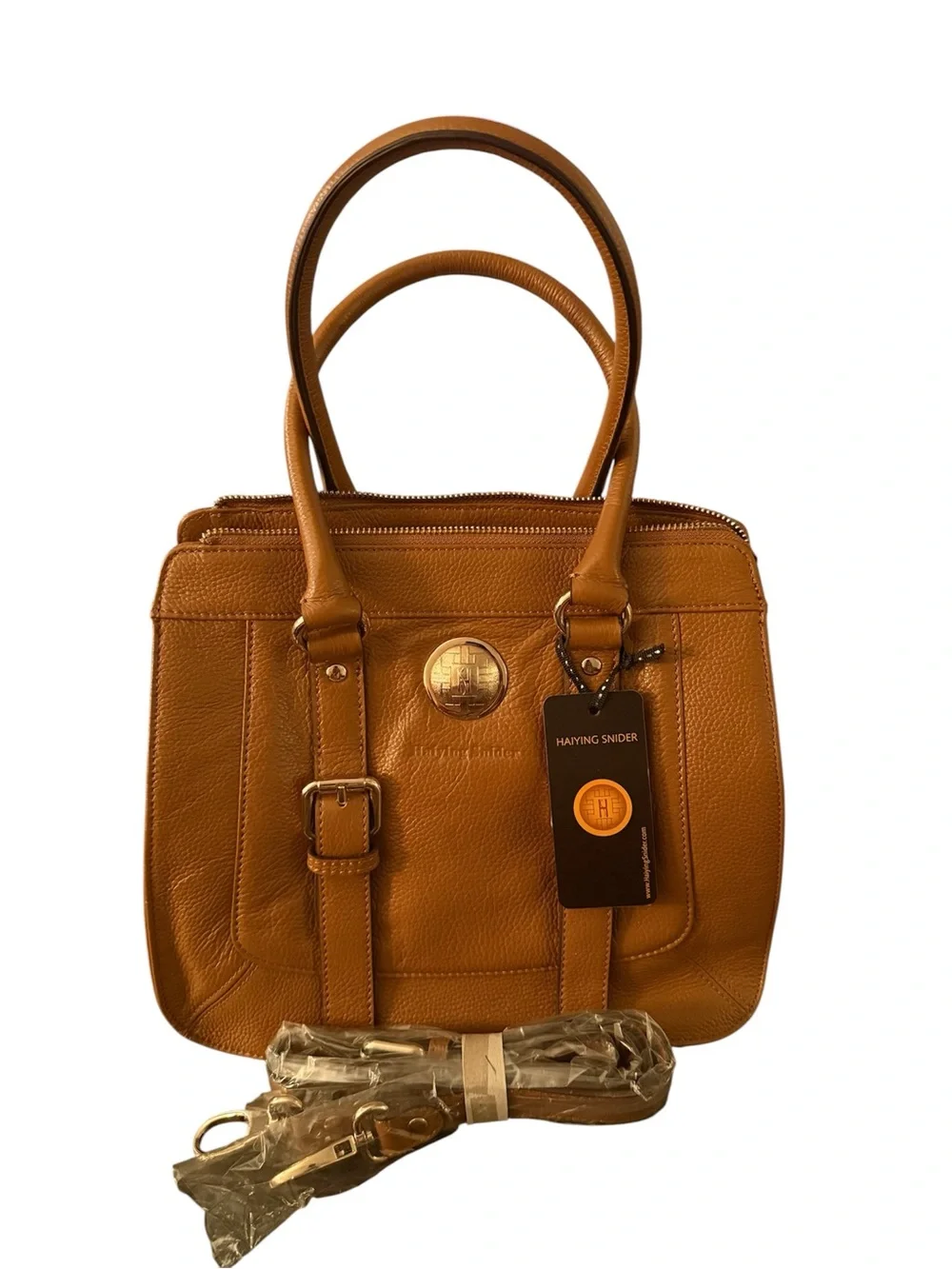 Haiying Snider Tan Leather Structured Satchel